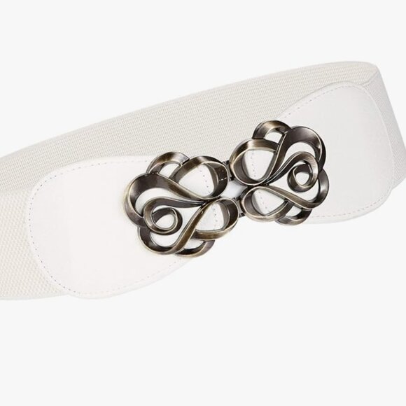 White  Wide Waist Belt Elastic Stretch